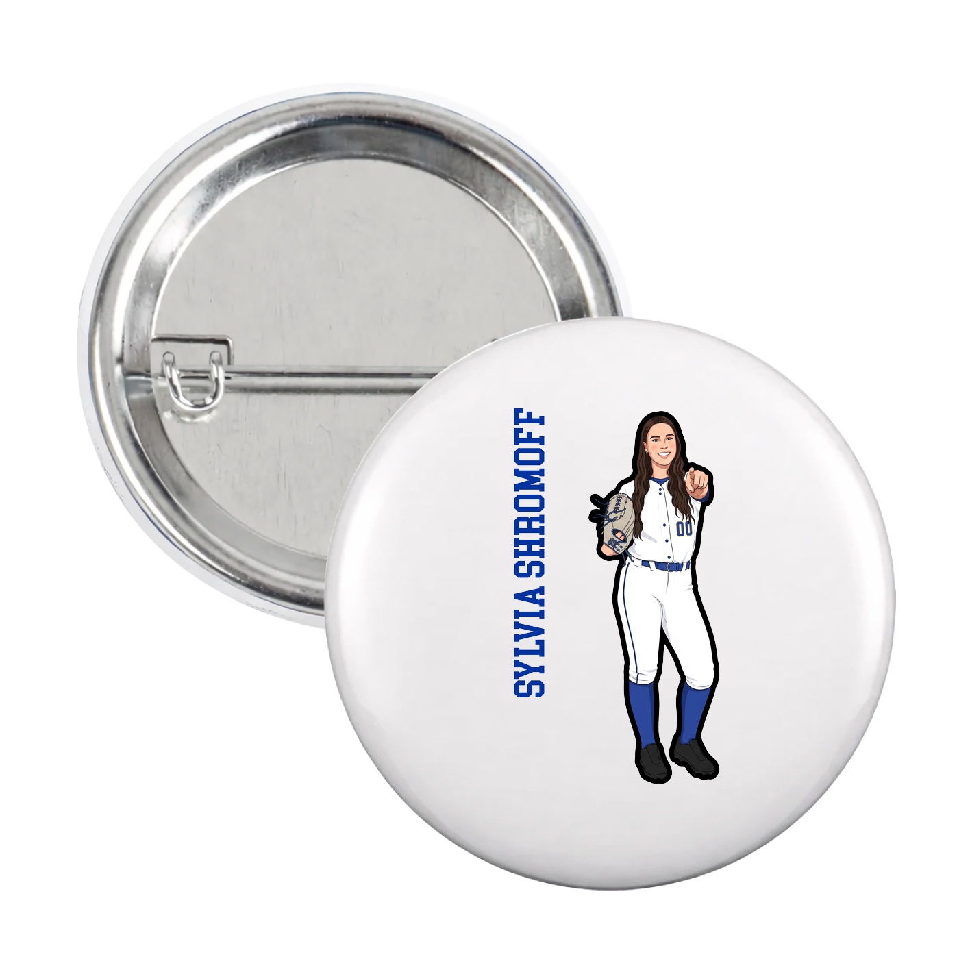 Game Day Button — Name Vertical in White