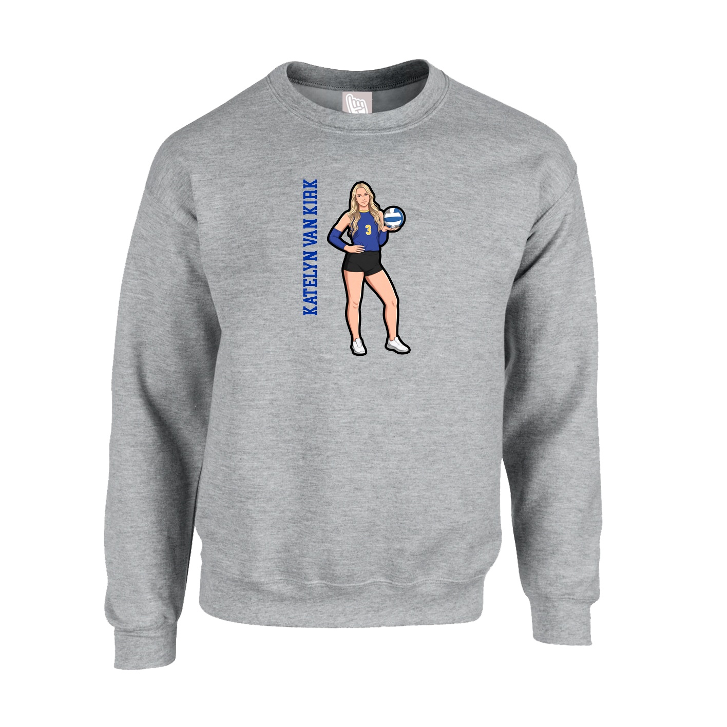 Fleece Crew — Name Vertical in Grey