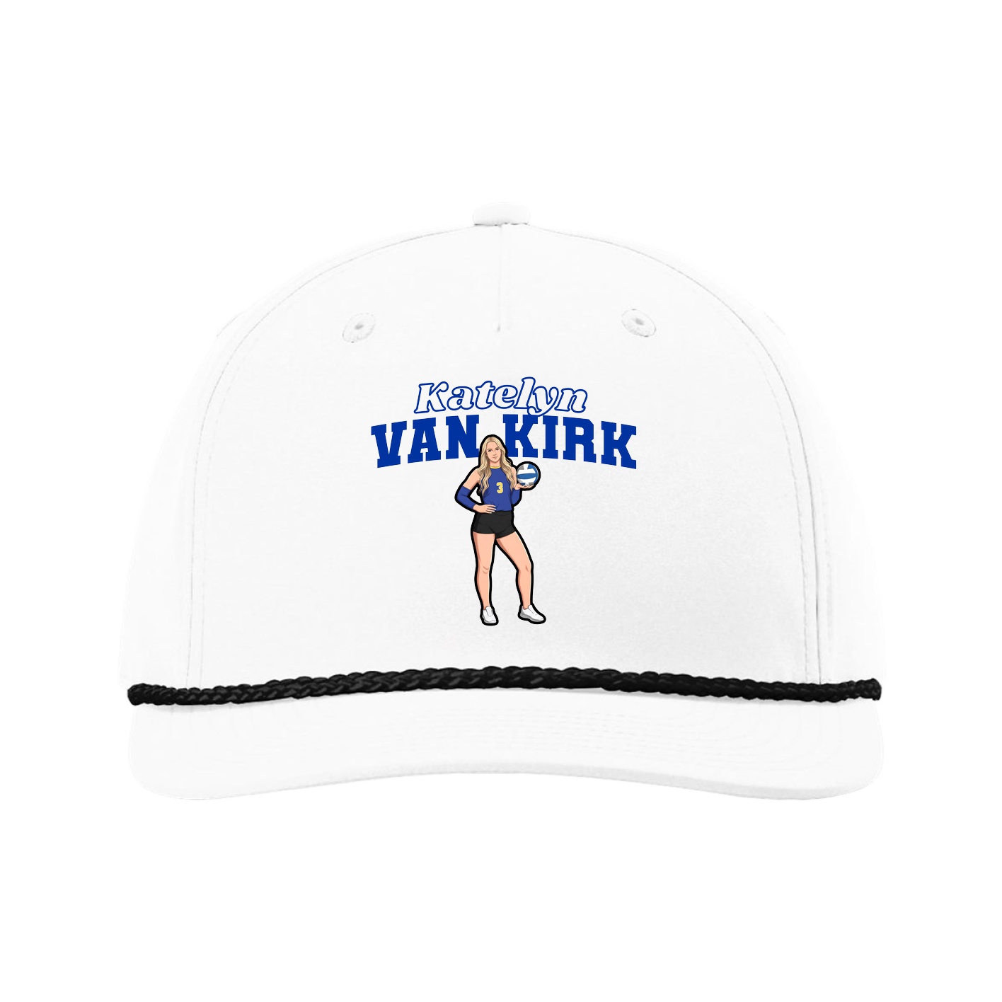 Five-Panel Classic Rope Cap — Name Arch in White