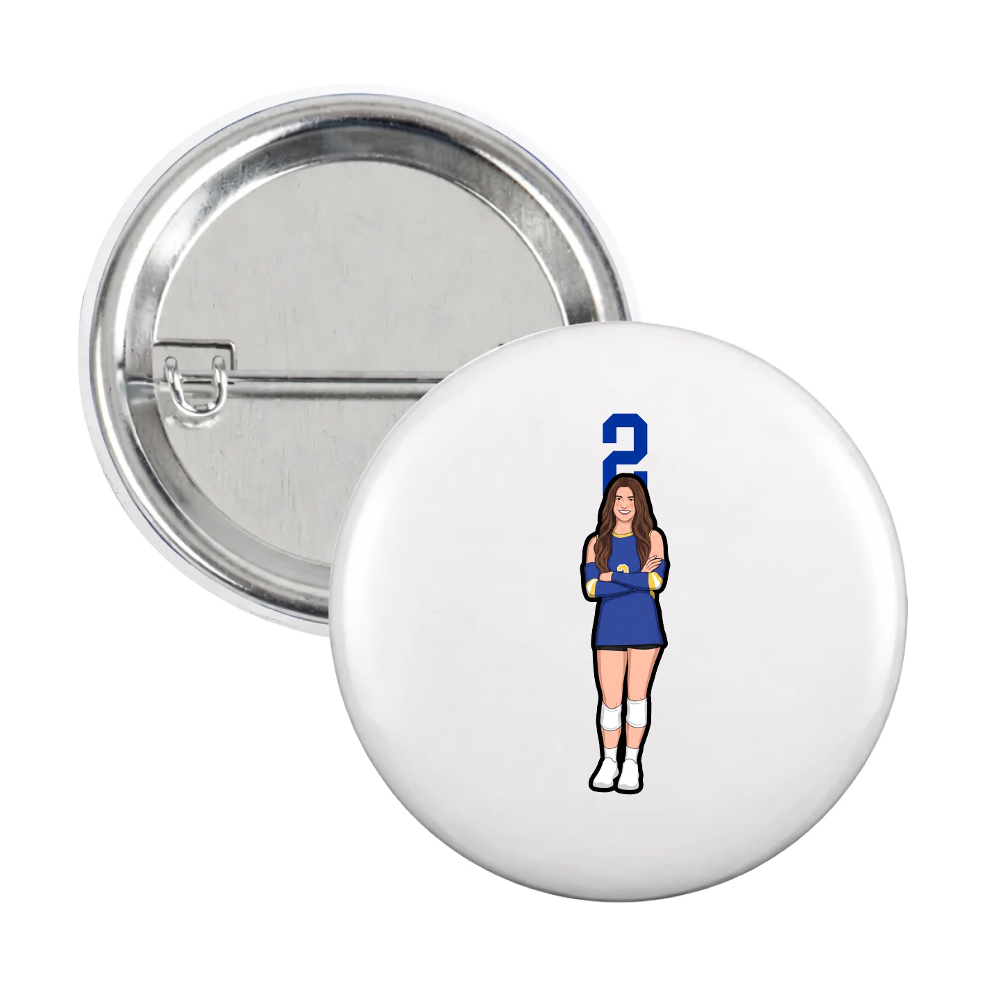 Game Day Button — Number Top in White