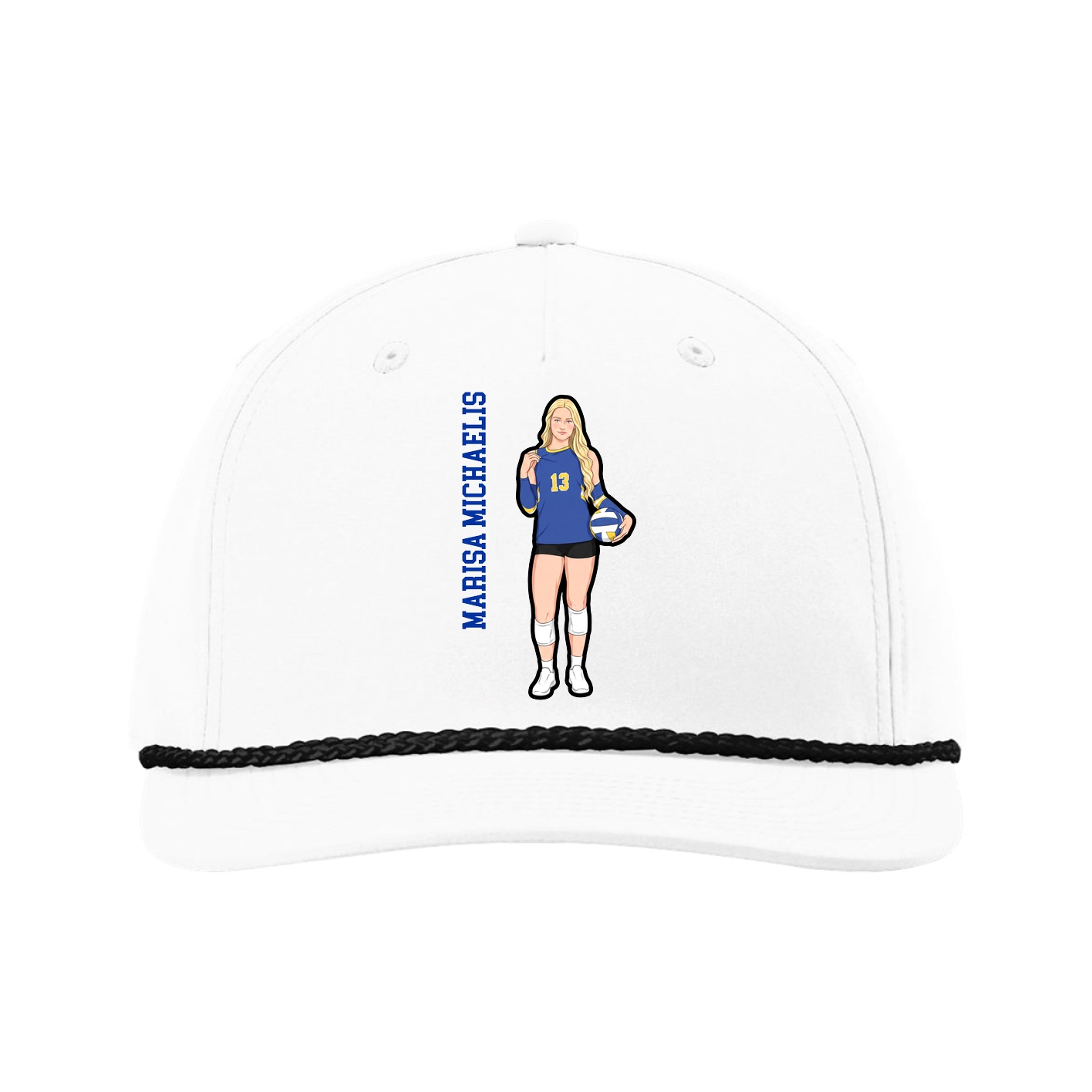 Five-Panel Classic Rope Cap — Name Vertical in White