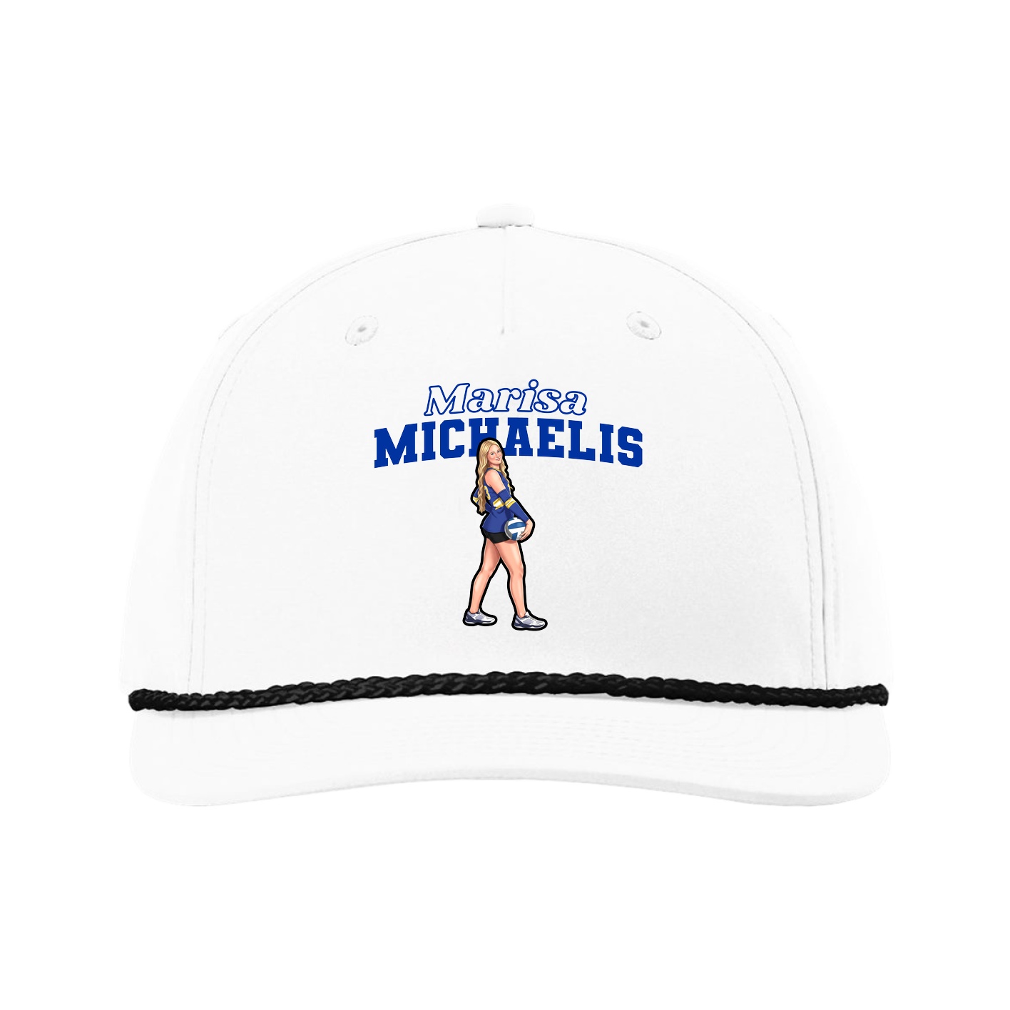 Five-Panel Classic Rope Cap — Name Arch in White