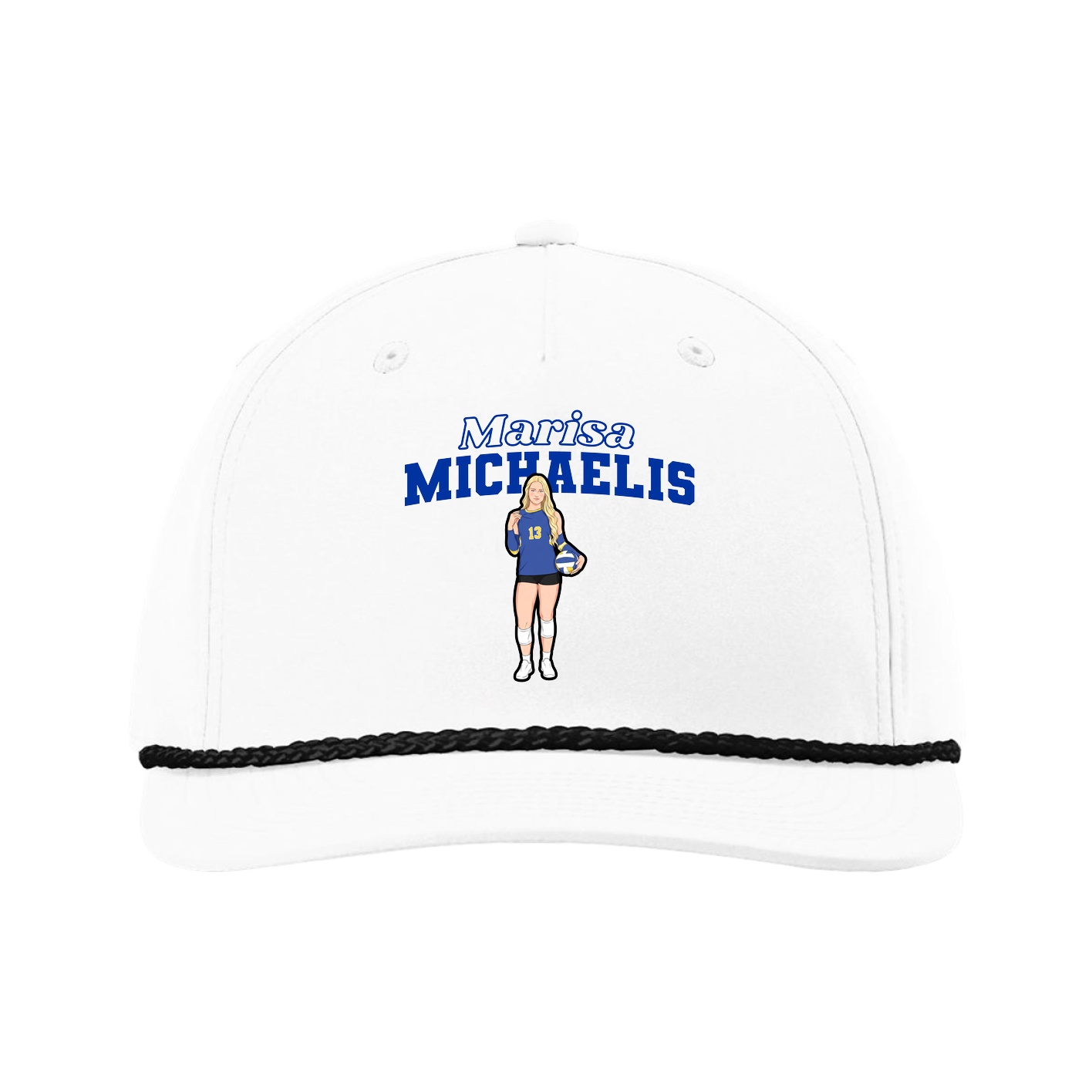 Five-Panel Classic Rope Cap — Name Arch in White