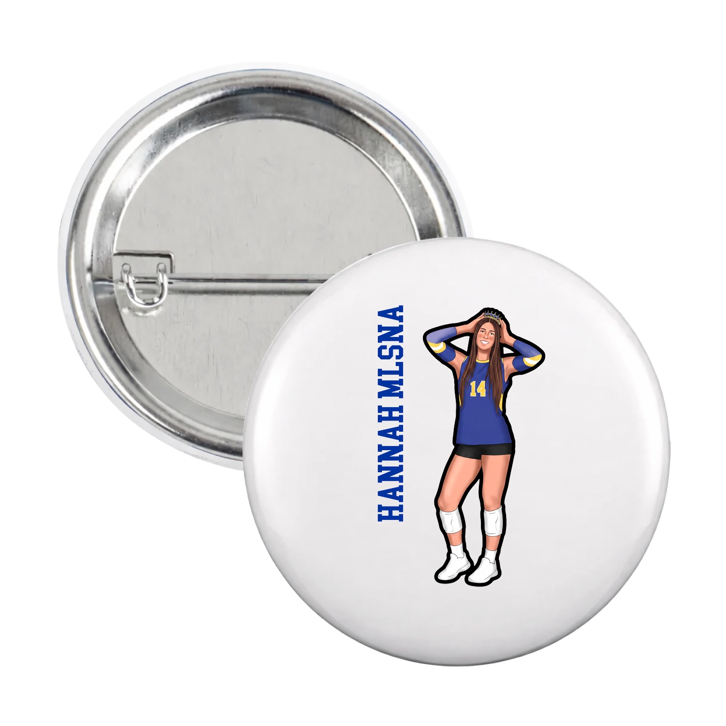 Game Day Button — Name Vertical in White
