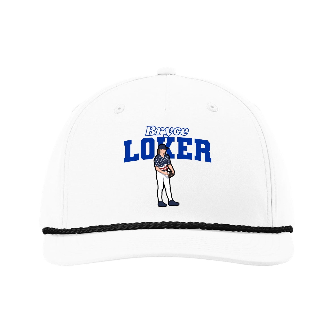 Five-Panel Classic Rope Cap — Name Arch in White