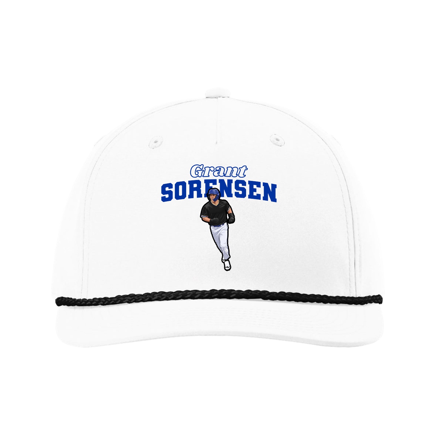Five-Panel Classic Rope Cap — Name Arch in White