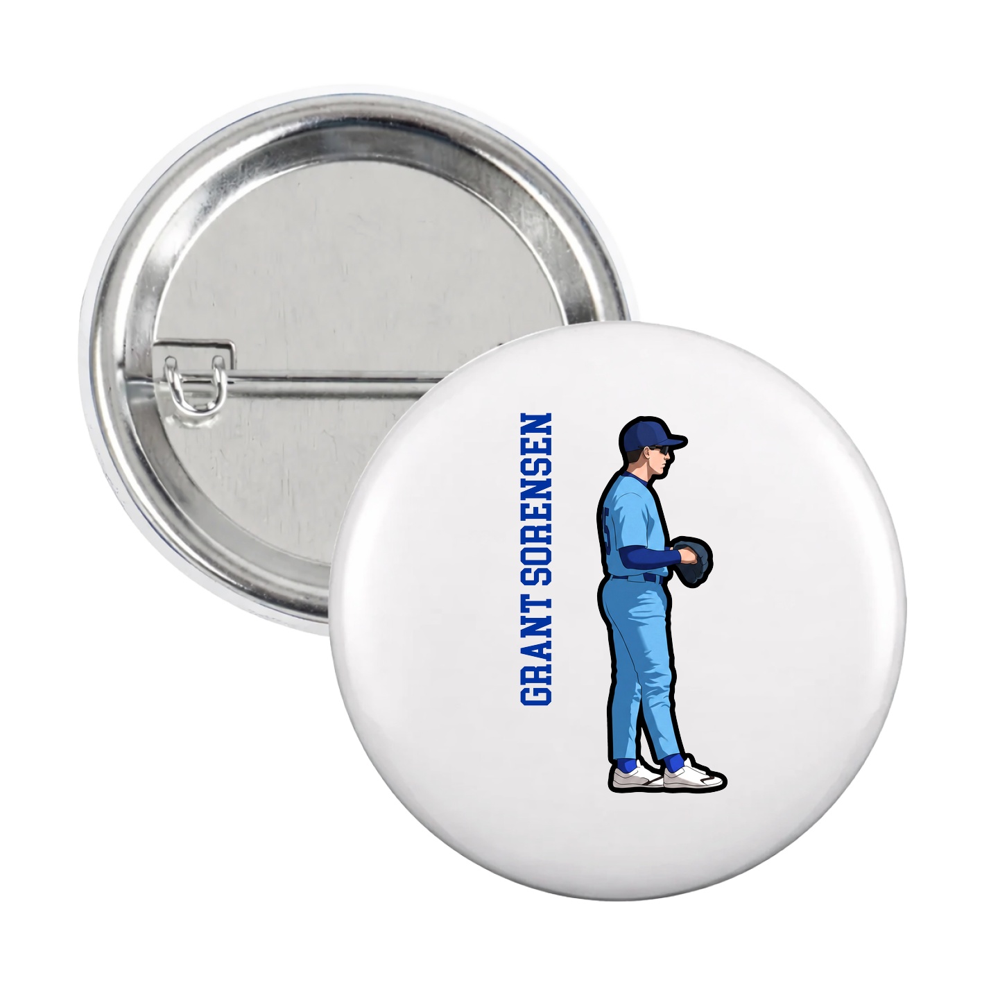 Game Day Button — Name Vertical in White
