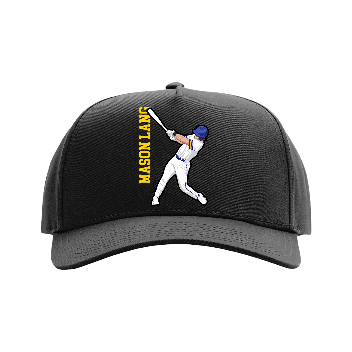 Full Fabric Five-Panel Champ Cap — Name Vertical in Black