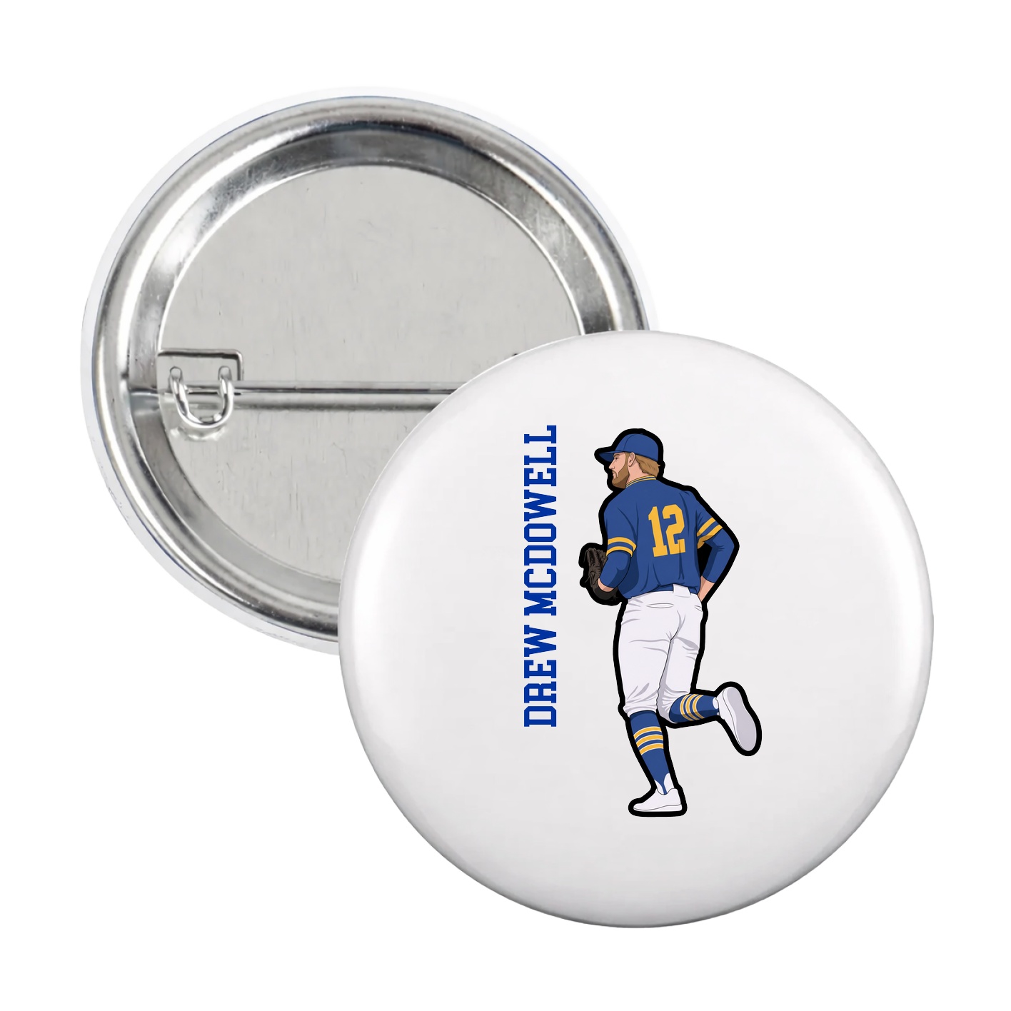 Game Day Button — Name Vertical in White