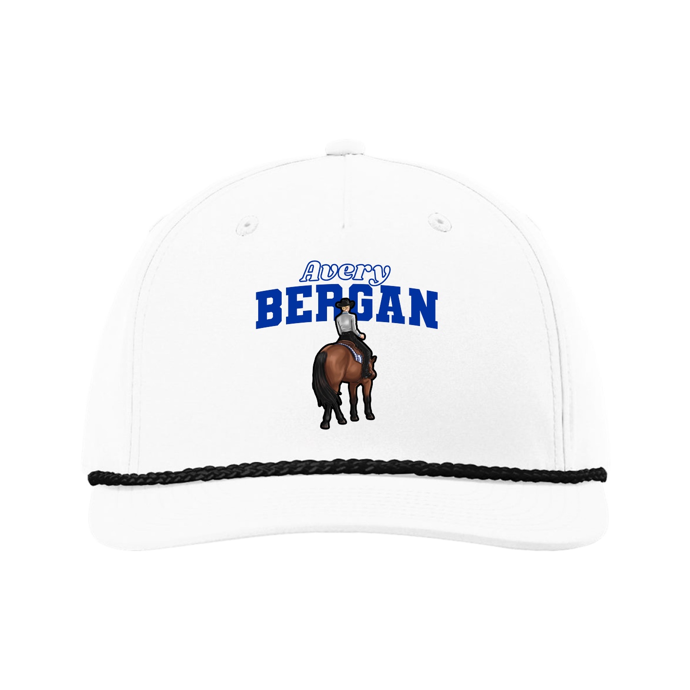 Five-Panel Classic Rope Cap — Name Arch in White