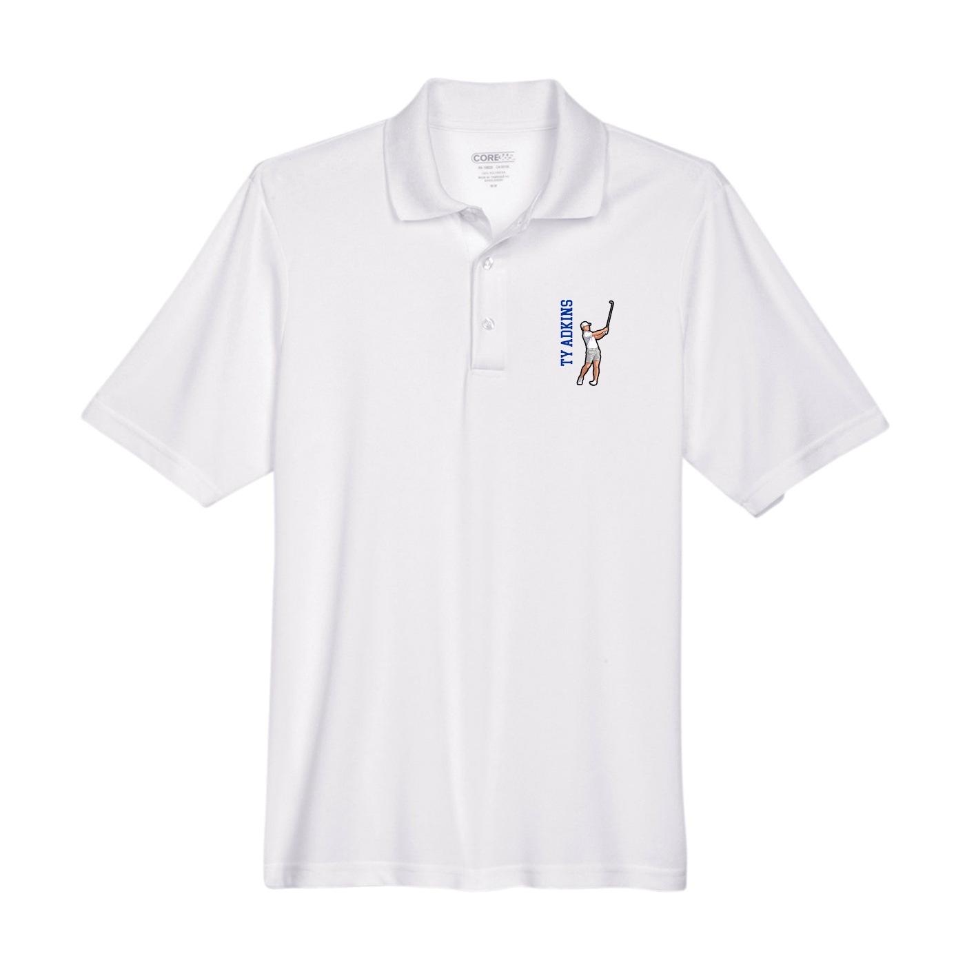 Performance Polo — Name Vertical in White