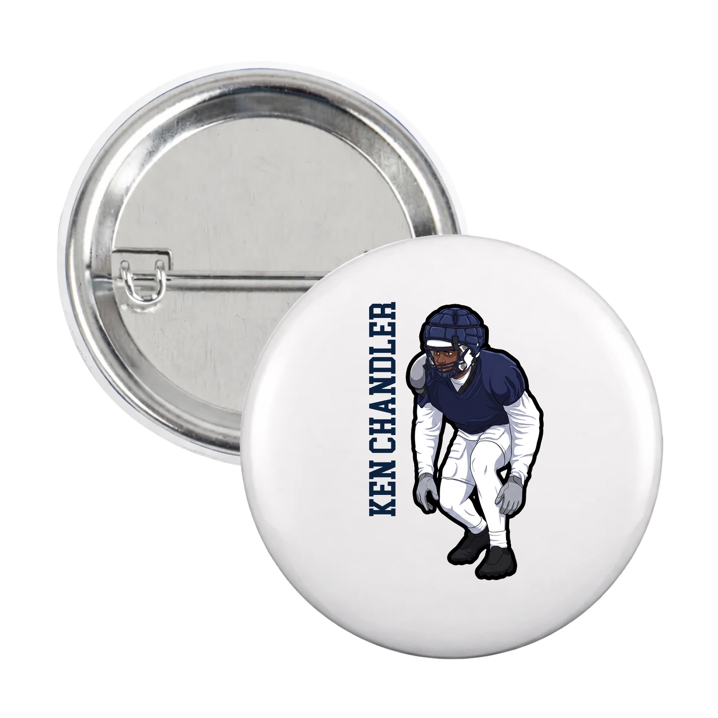 Game Day Button — Name Vertical in White