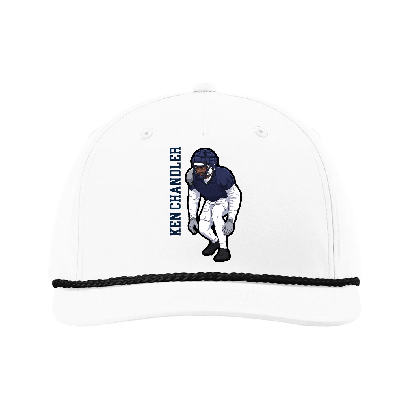 Five-Panel Classic Rope Cap — Name Vertical in White
