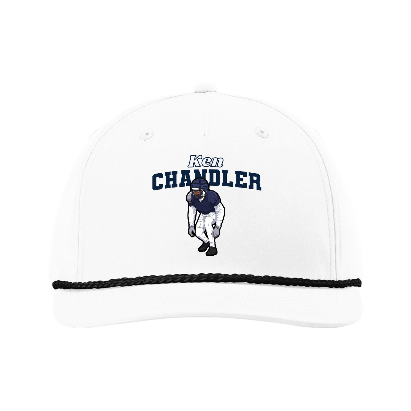 Five-Panel Classic Rope Cap — Name Arch in White