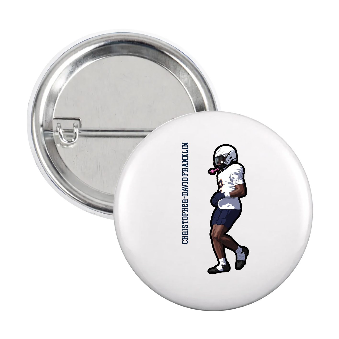 Game Day Button — Name Vertical in White