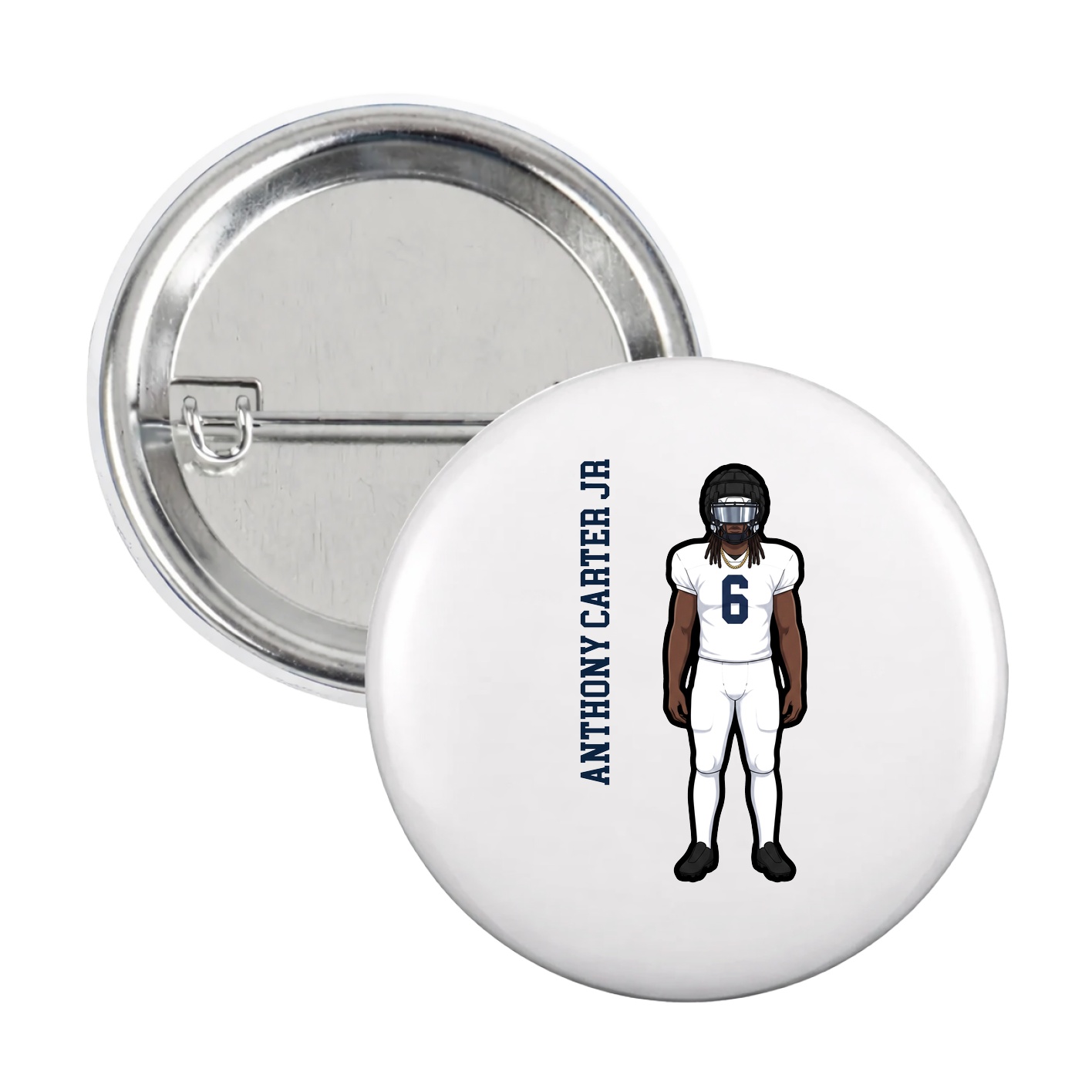 Game Day Button — Name Vertical in White