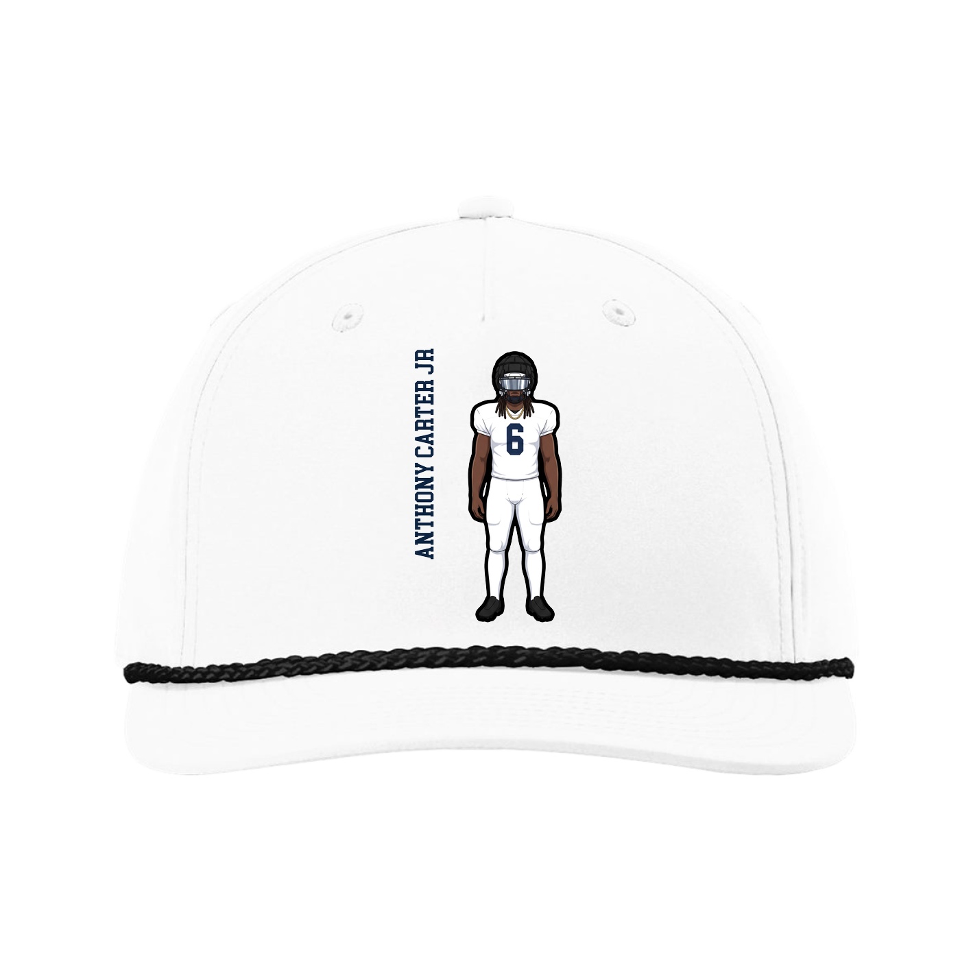 Five-Panel Classic Rope Cap — Name Vertical in White