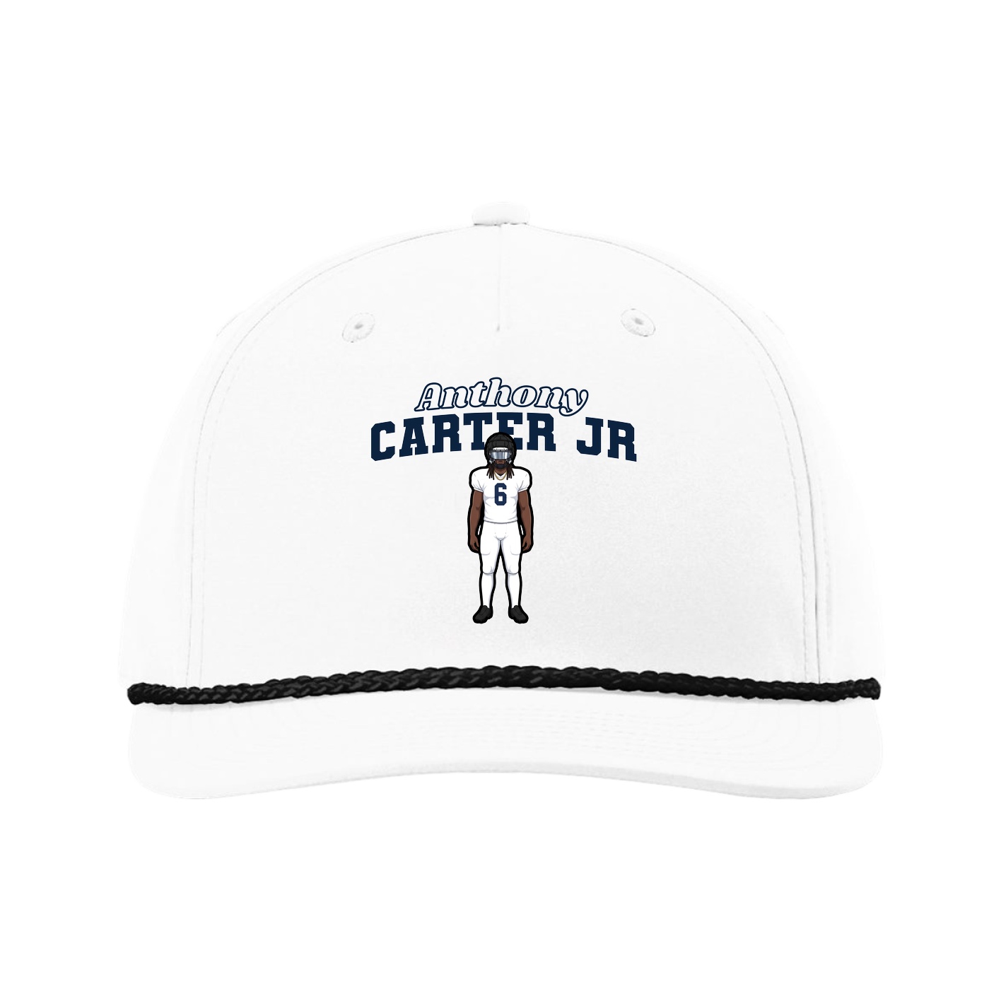 Five-Panel Classic Rope Cap — Name Arch in White