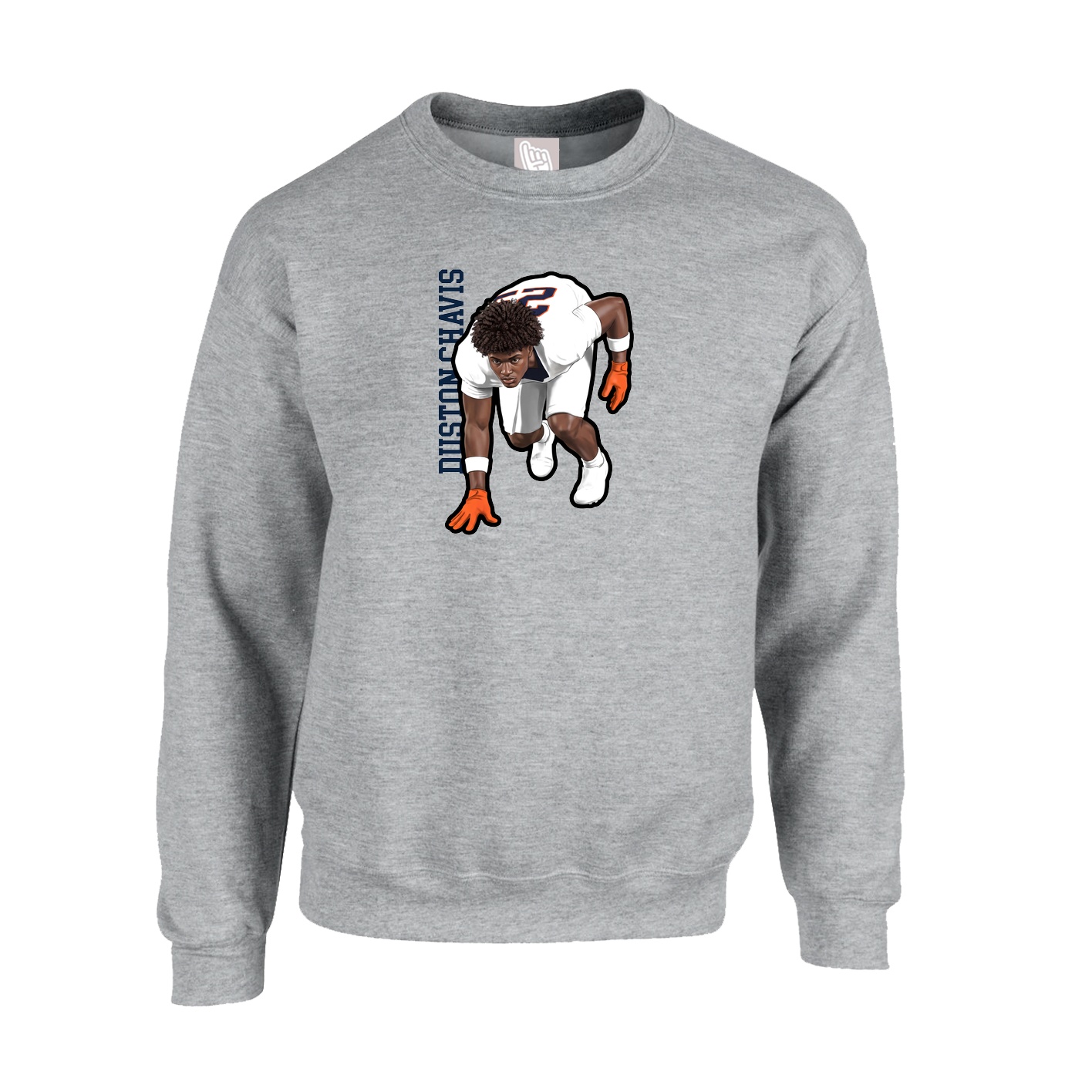 Fleece Crew — Name Vertical in Grey