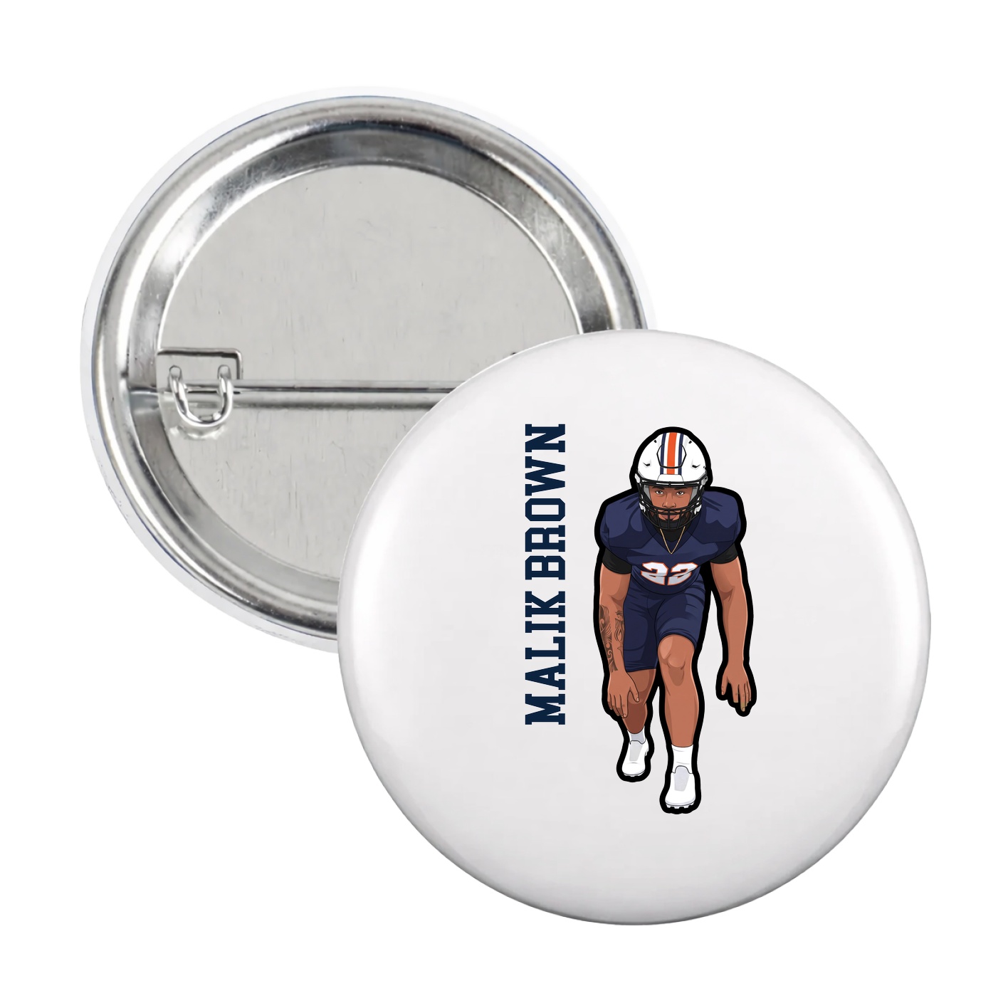 Game Day Button — Name Vertical in White