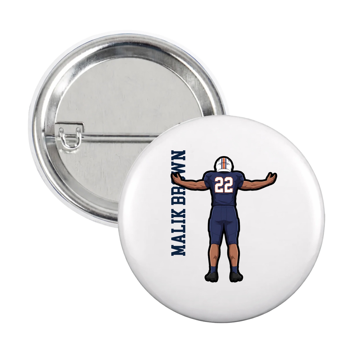 Game Day Button — Name Vertical in White