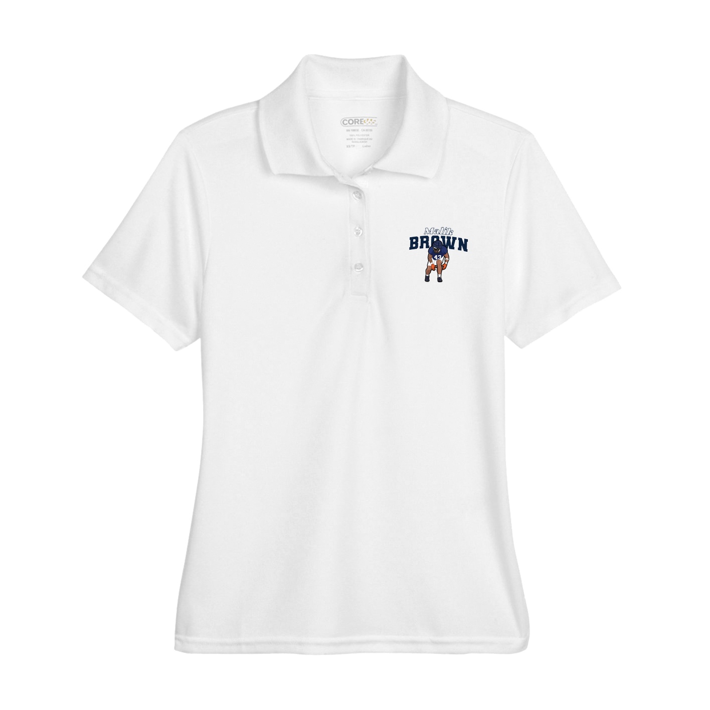 Womens Performance Polo — Name Arch in White