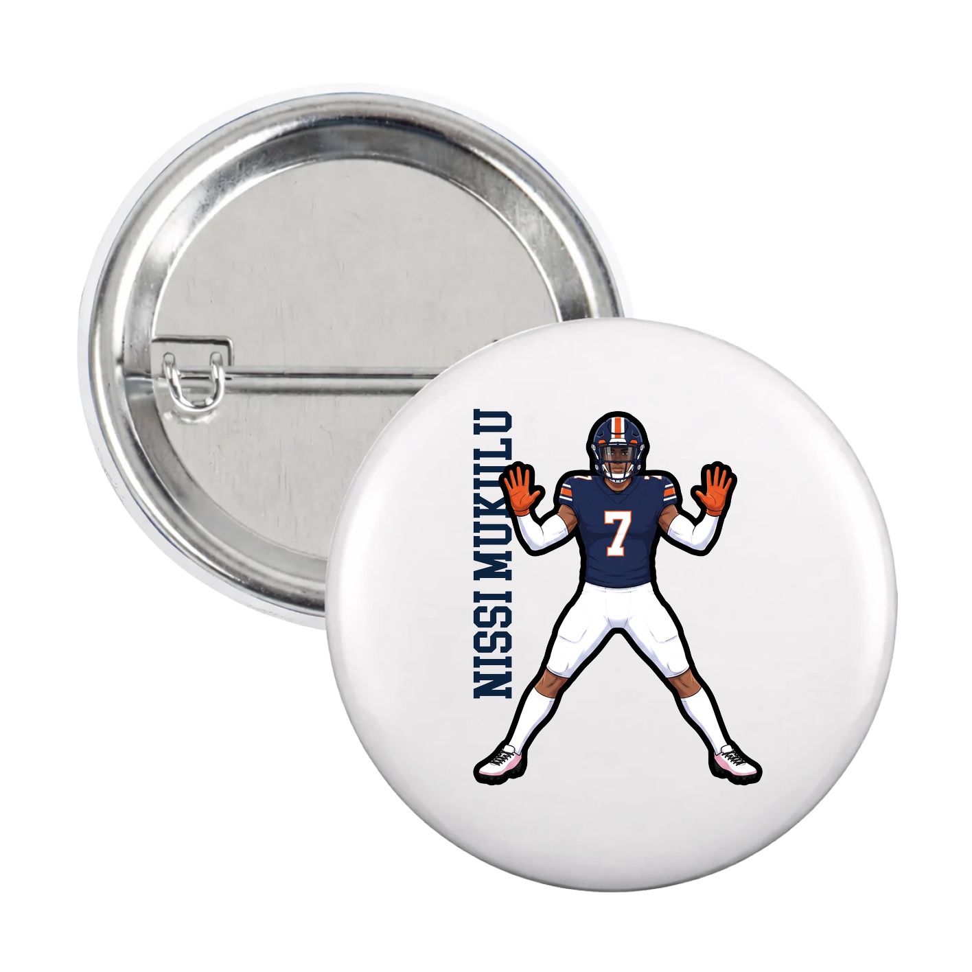 Game Day Button — Name Vertical in White
