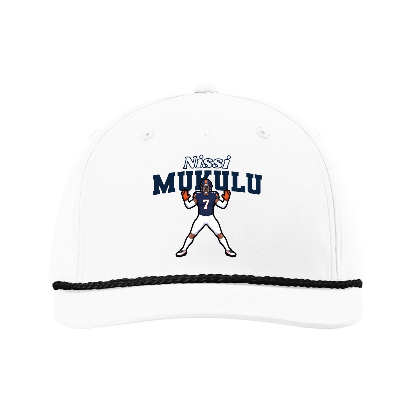 Five-Panel Classic Rope Cap — Name Arch in White