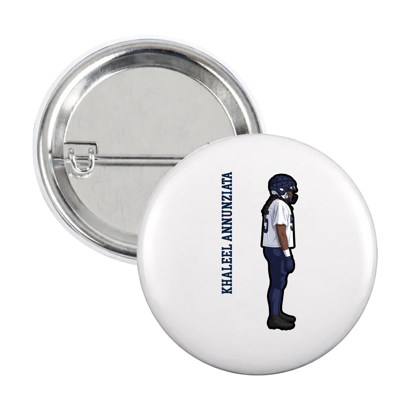 Game Day Button — Name Vertical in White