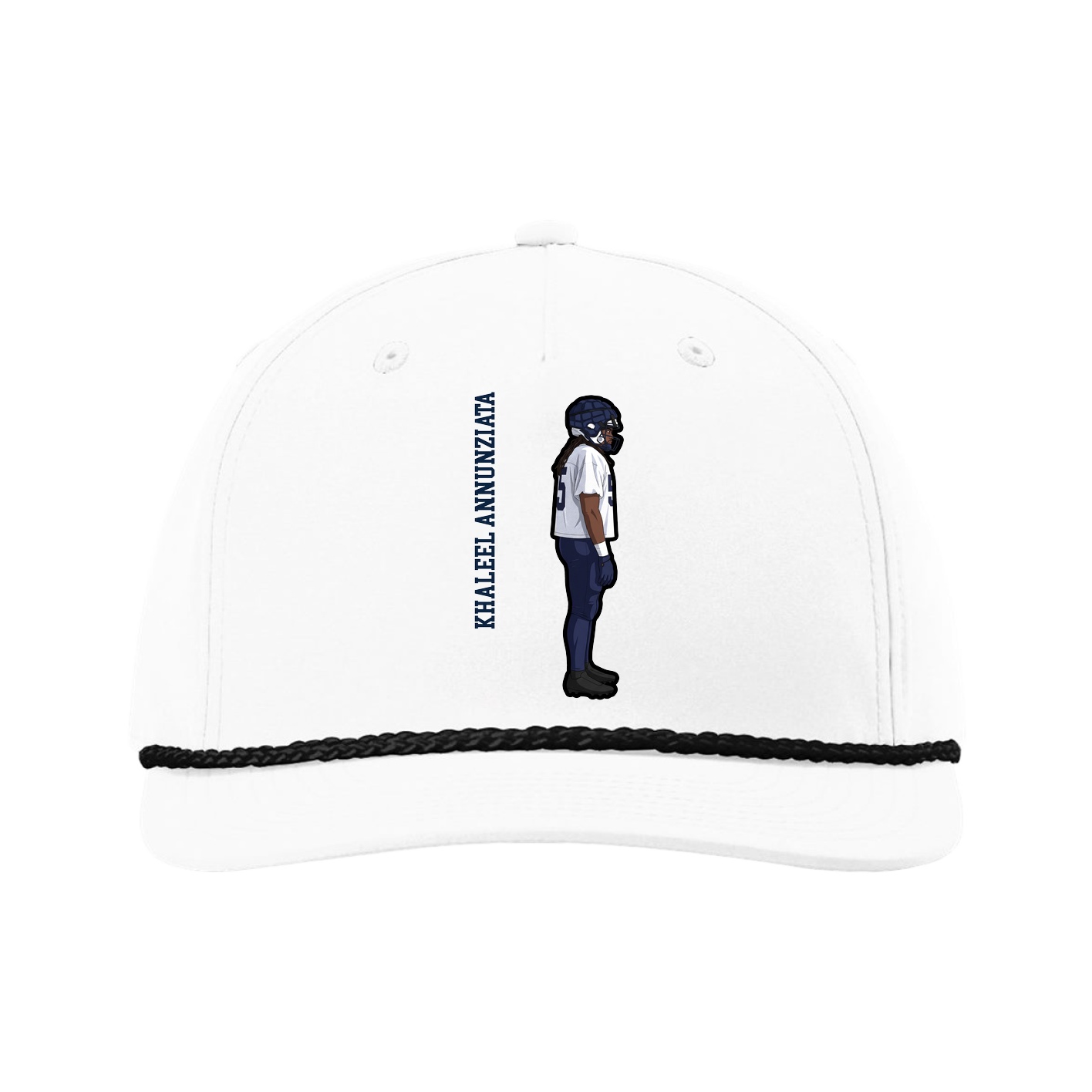 Five-Panel Classic Rope Cap — Name Vertical in White