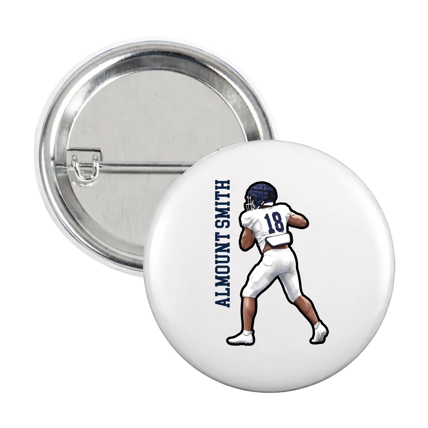 Game Day Button — Name Vertical in White