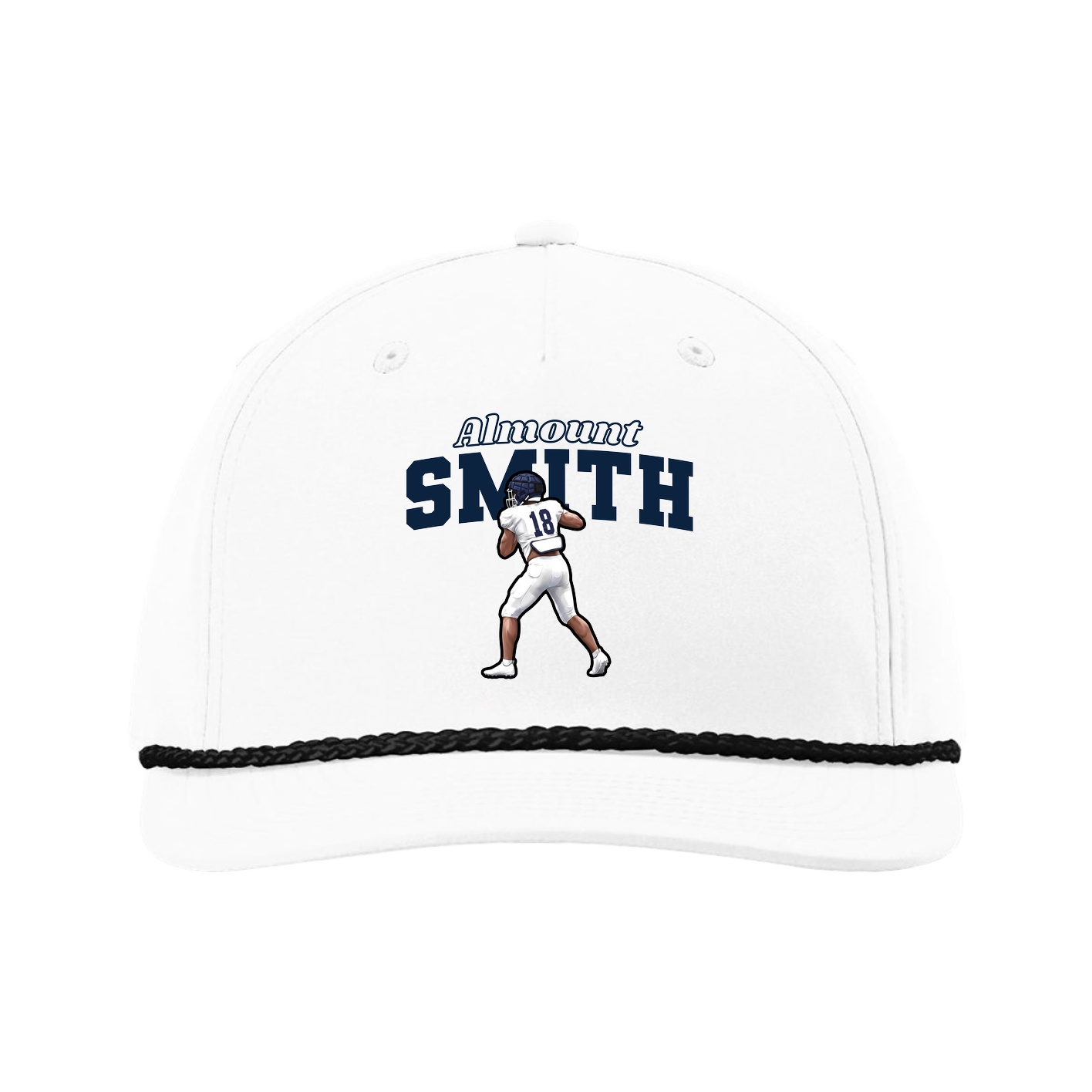 Five-Panel Classic Rope Cap — Name Arch in White