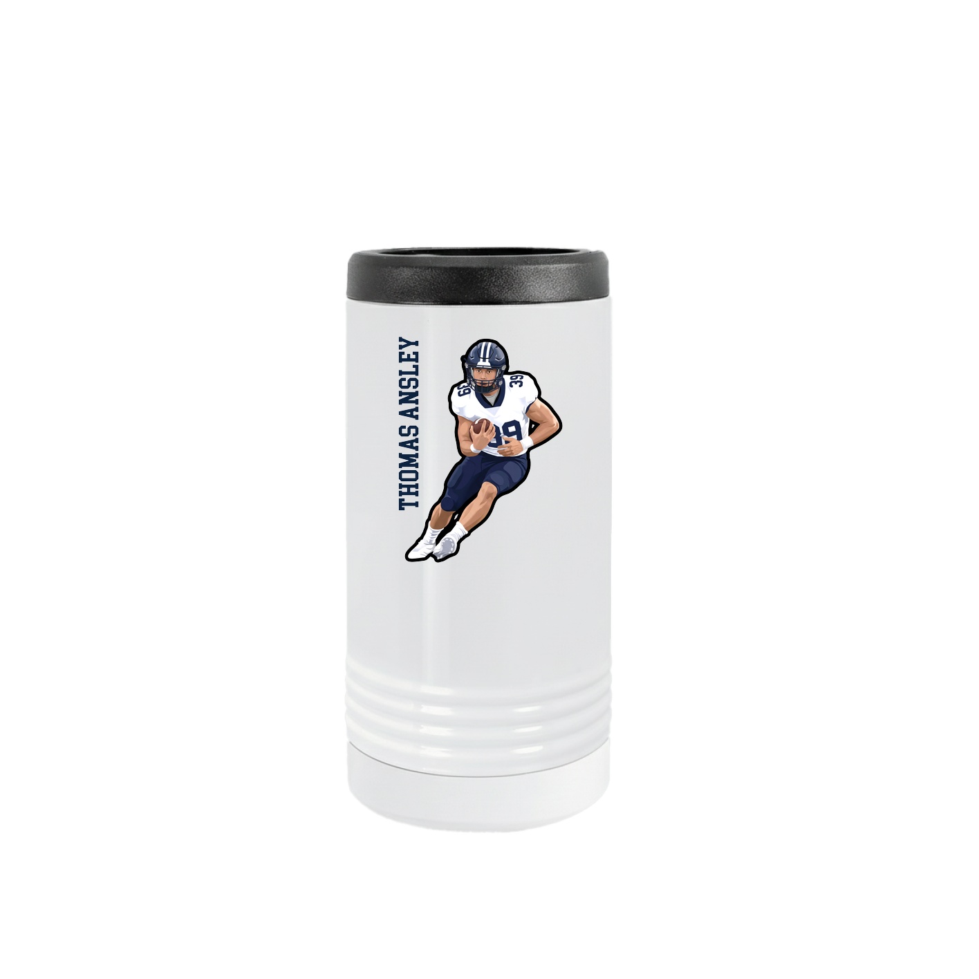 Slim Beverage Holder — Name Vertical in White