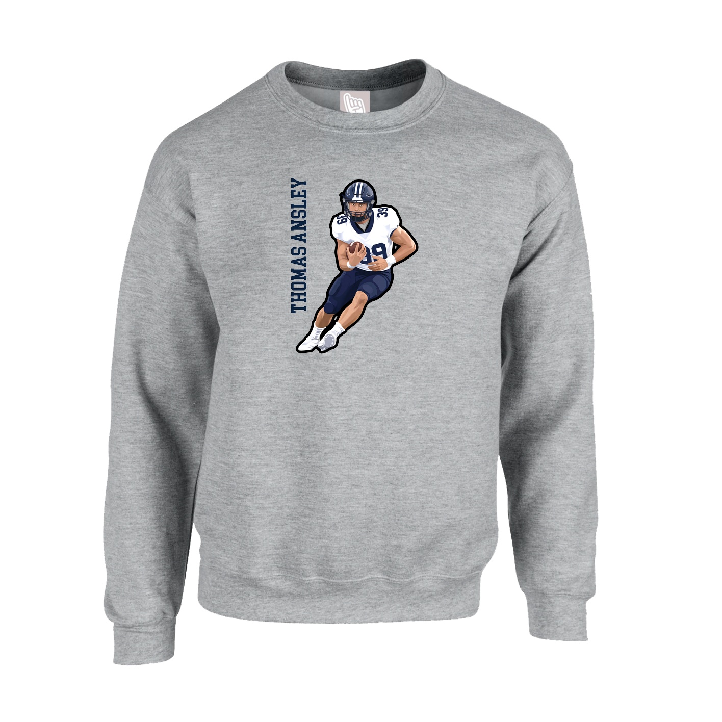 Fleece Crew — Name Vertical in Grey