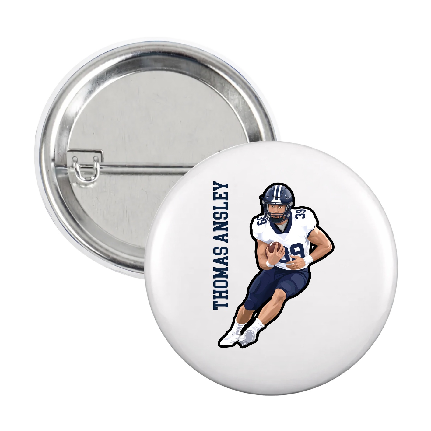 Game Day Button — Name Vertical in White