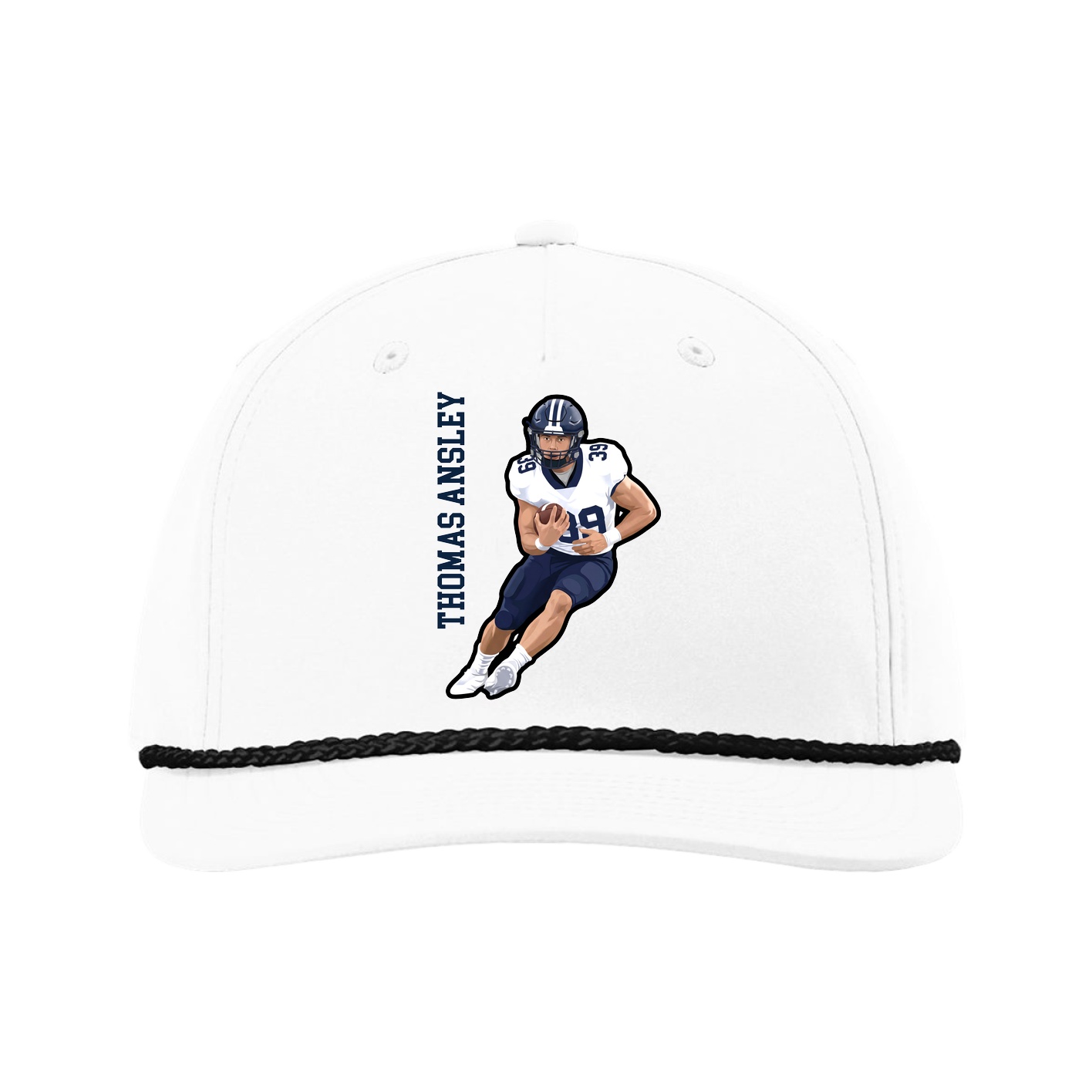 Five-Panel Classic Rope Cap — Name Vertical in White