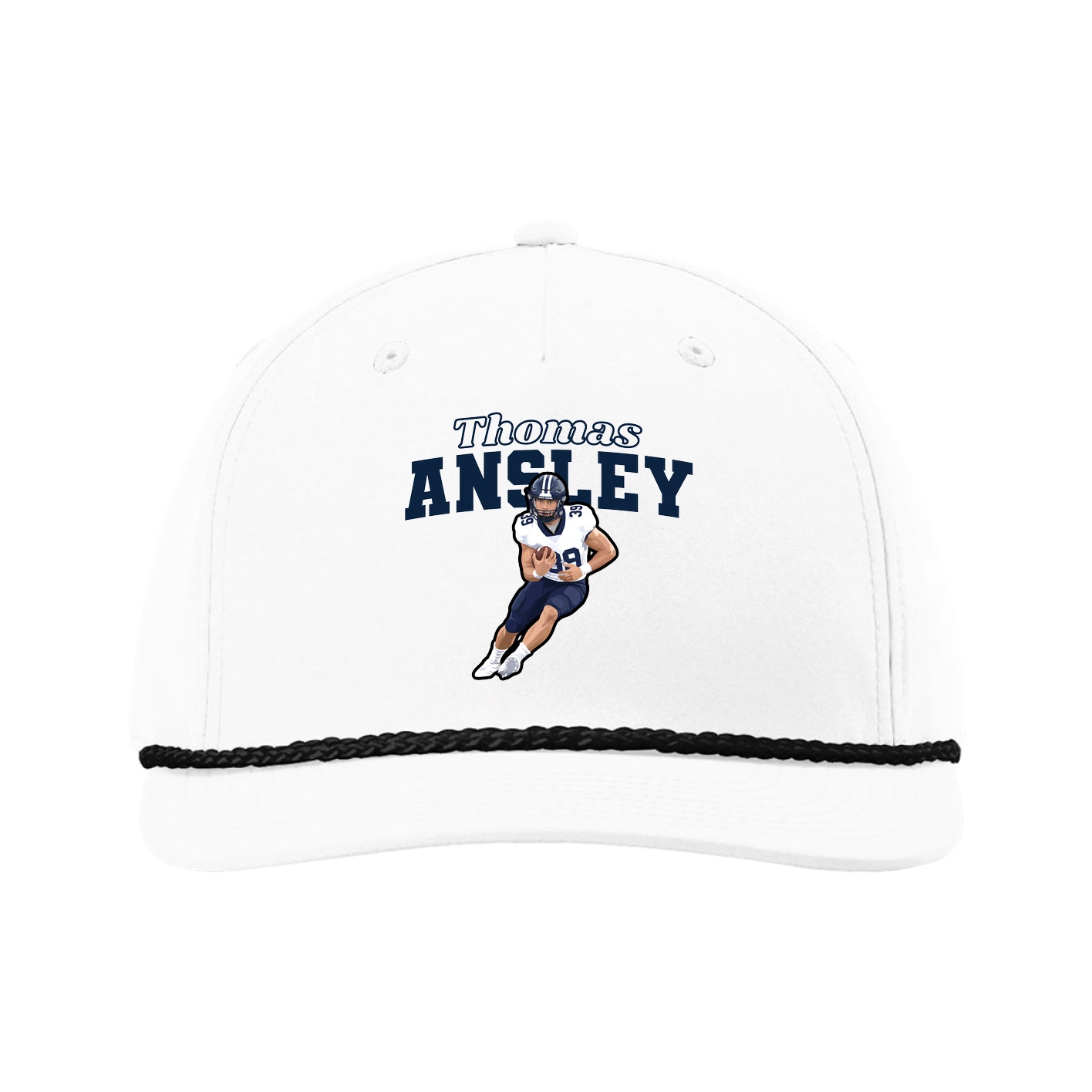 Five-Panel Classic Rope Cap — Name Arch in White