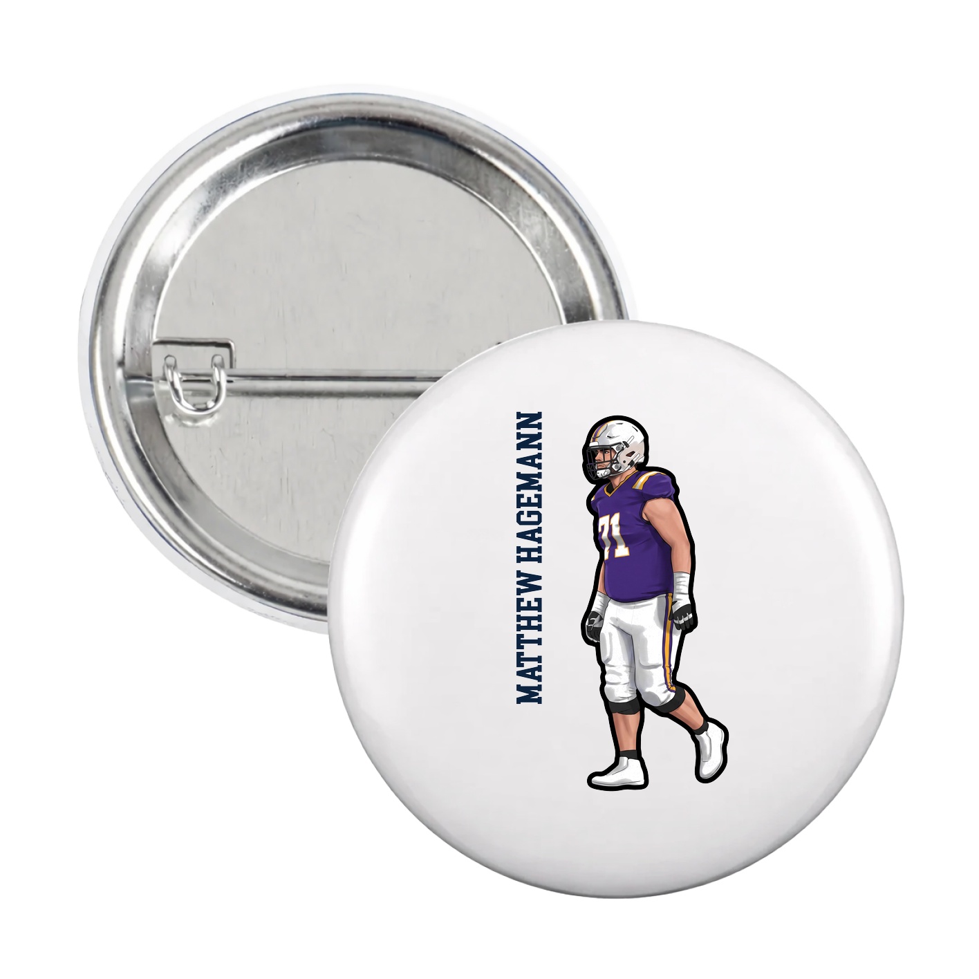 Game Day Button — Name Vertical in White