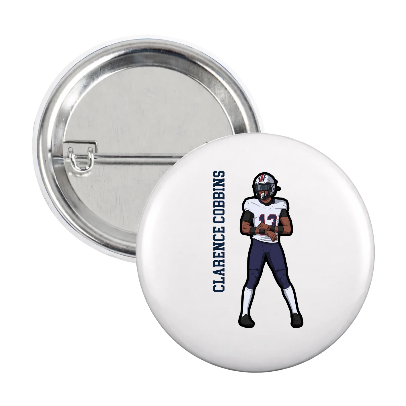 Game Day Button — Name Vertical in White