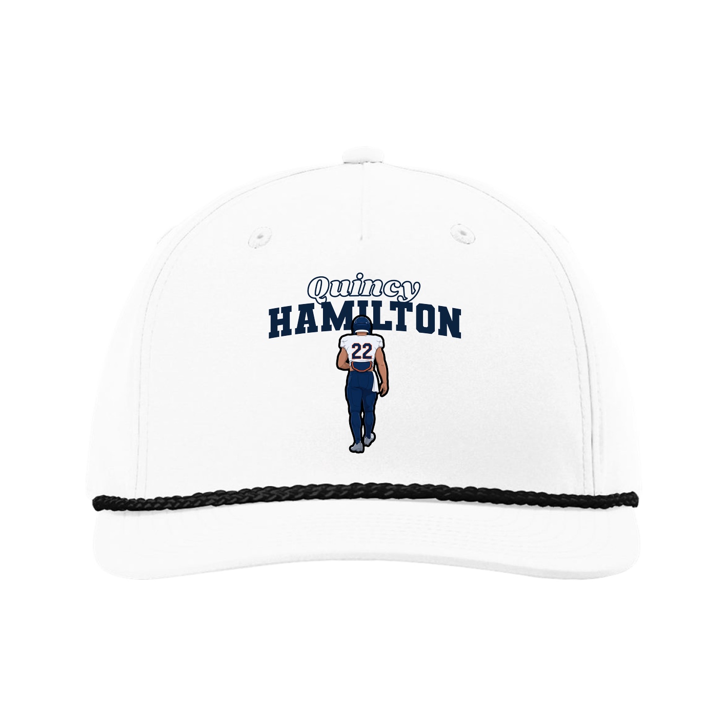 Five-Panel Classic Rope Cap — Name Arch in White