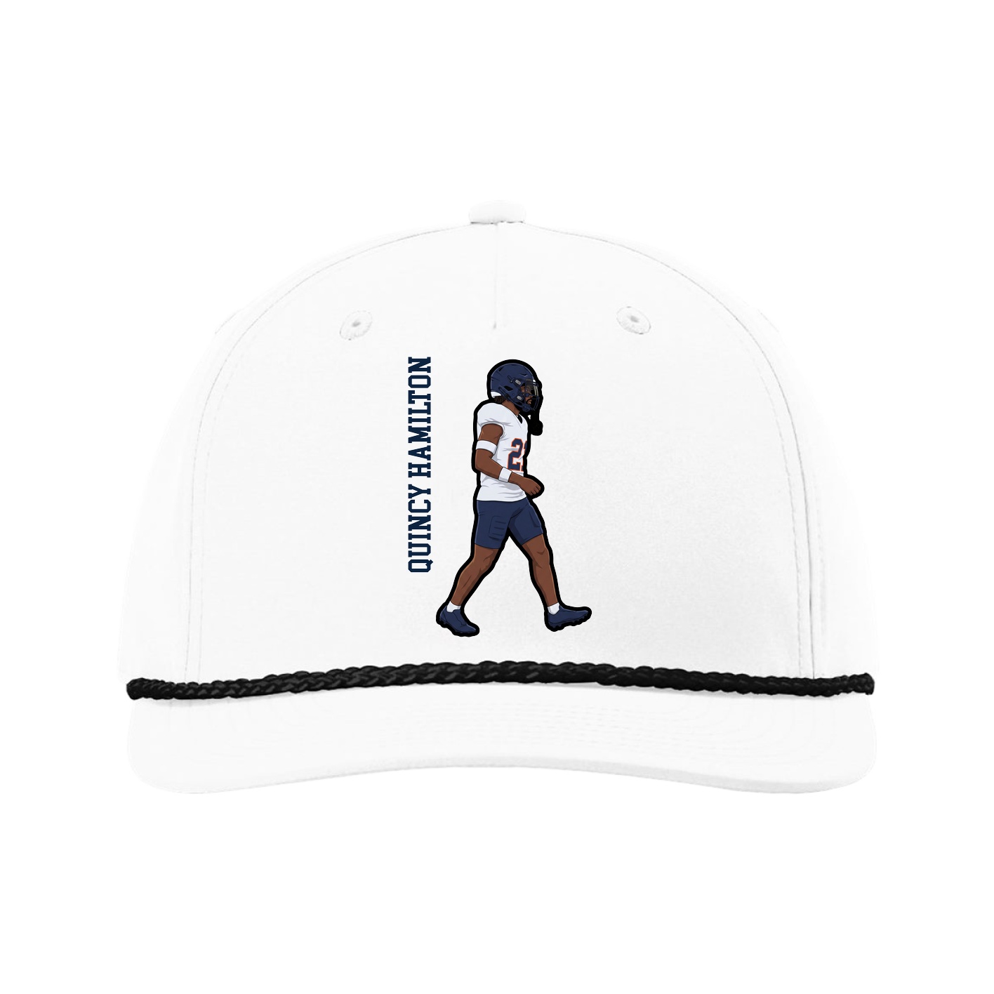 Five-Panel Classic Rope Cap — Name Vertical in White