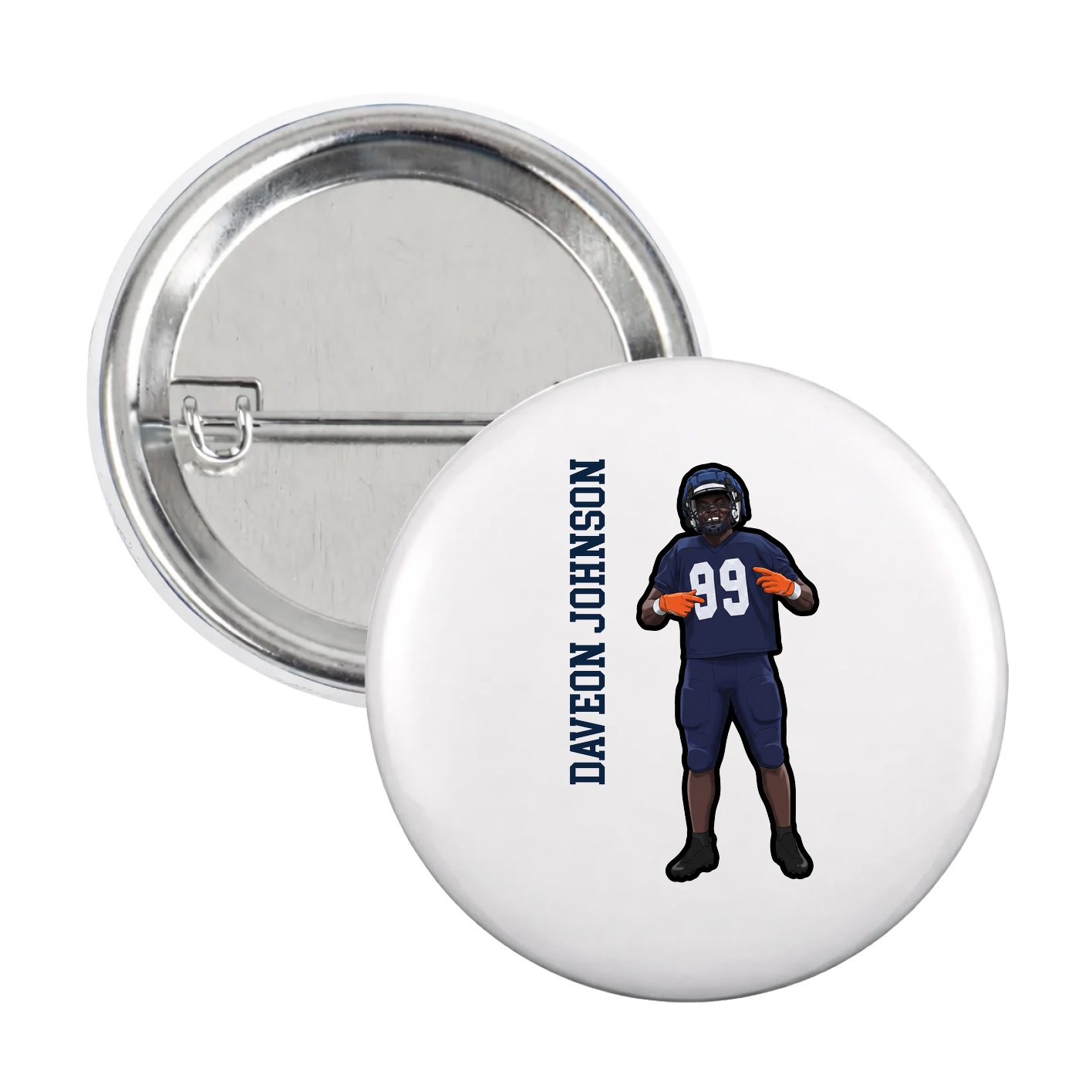 Game Day Button — Name Vertical in White