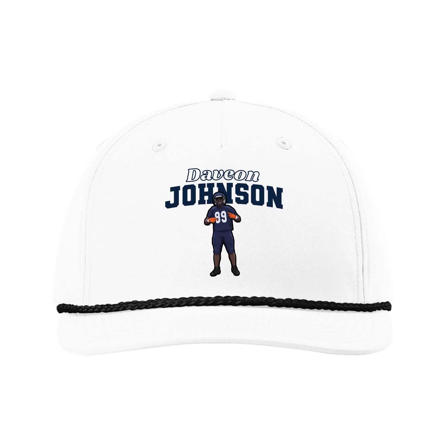 Five-Panel Classic Rope Cap — Name Arch in White