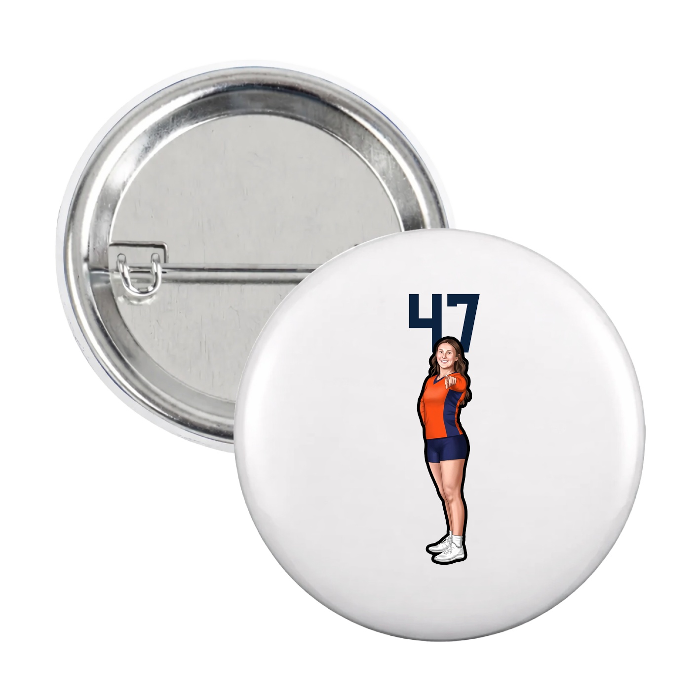 Game Day Button — Number Top in White