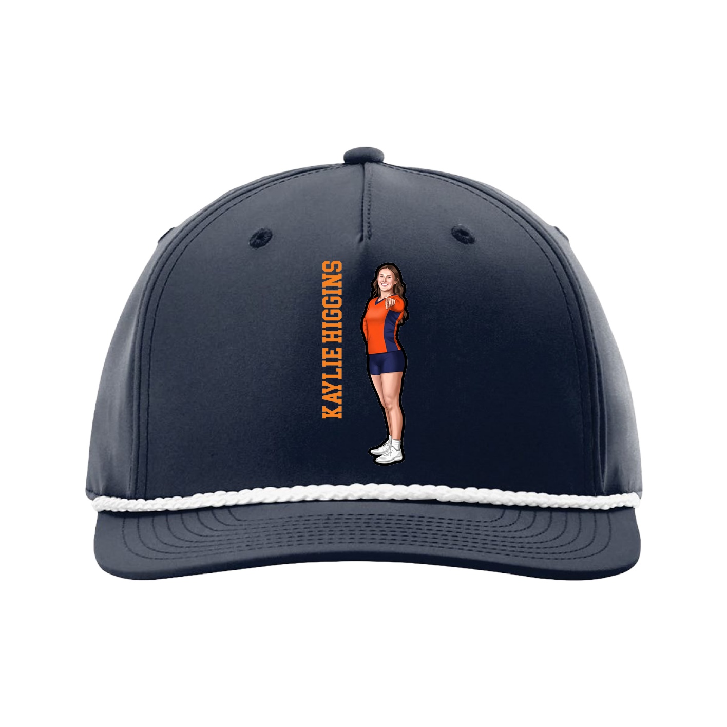 Five-Panel Classic Rope Cap — Name Vertical in Navy