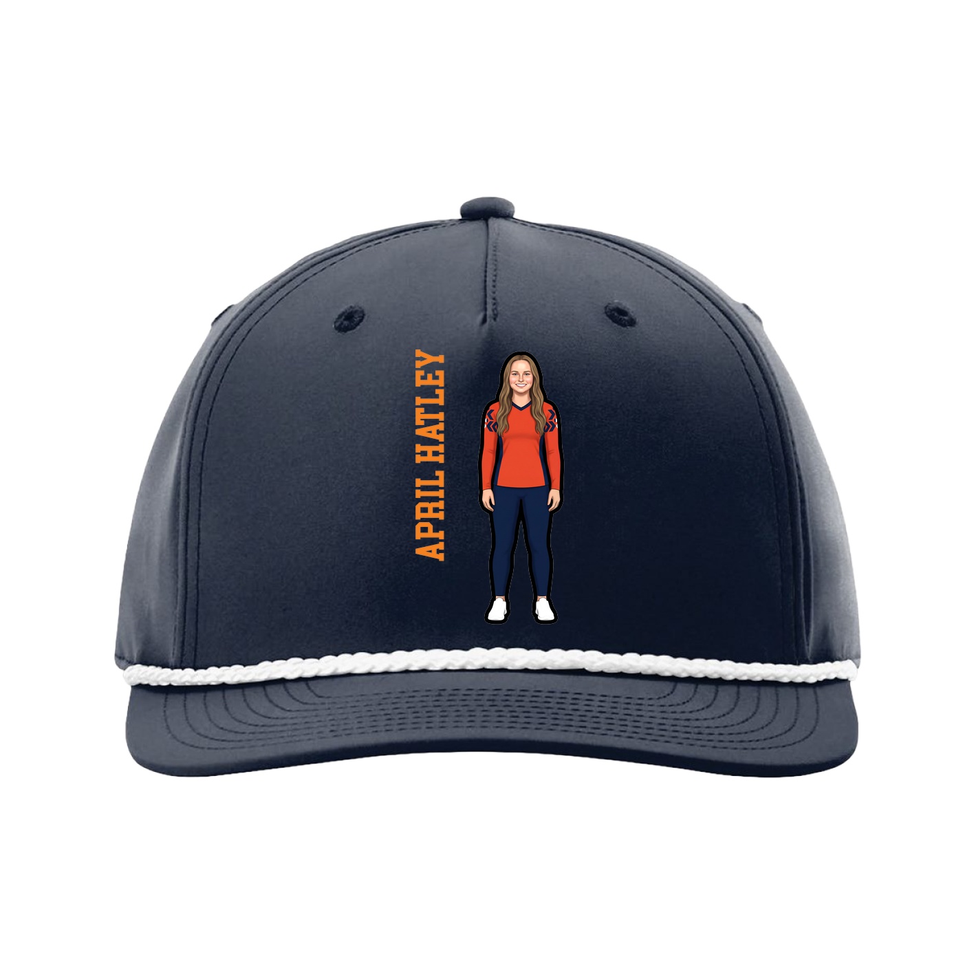 Five-Panel Classic Rope Cap — Name Vertical in Navy