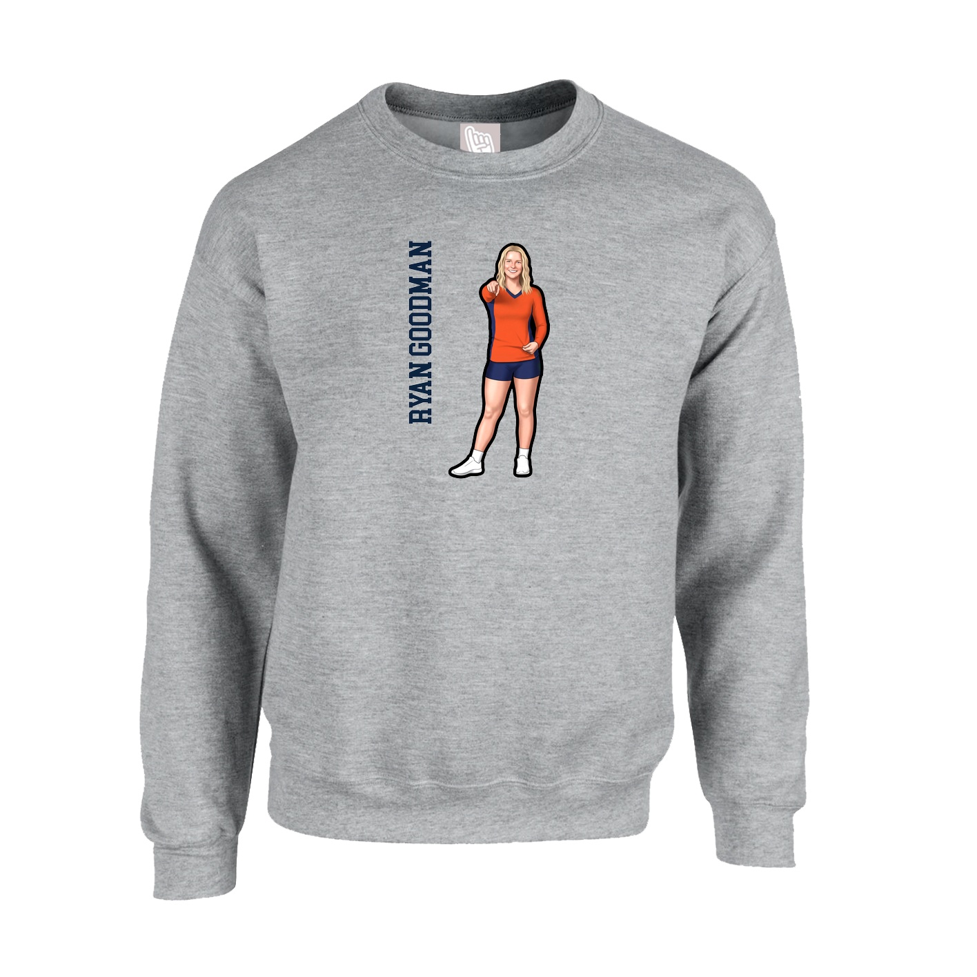 Fleece Crew — Name Vertical in Grey