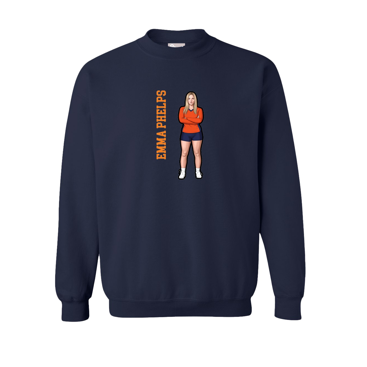 Fleece Crew — Name Vertical in Navy