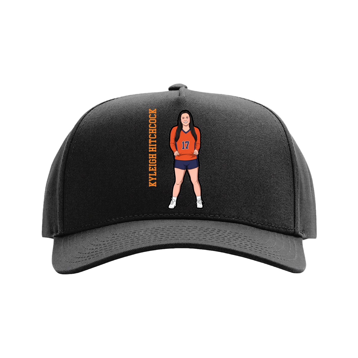 Full Fabric Five-Panel Champ Cap — Name Vertical in Black