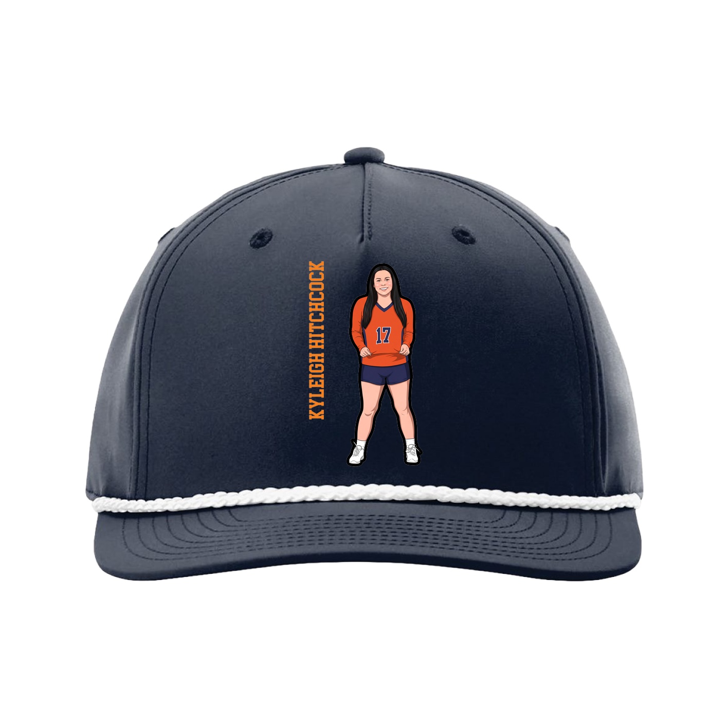 Five-Panel Classic Rope Cap — Name Vertical in Navy